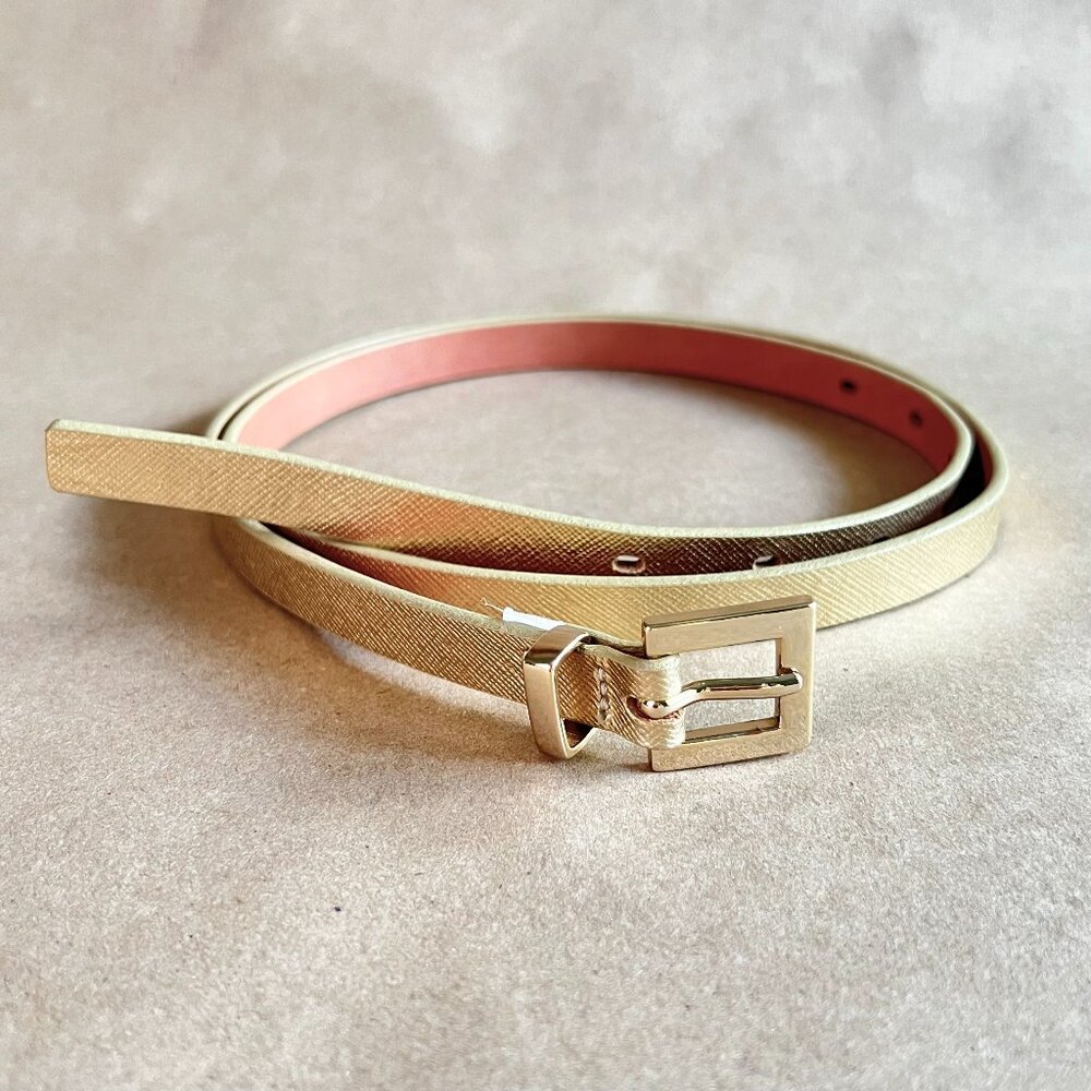J.CREW Skinny Embossed Leather Belt in Gold